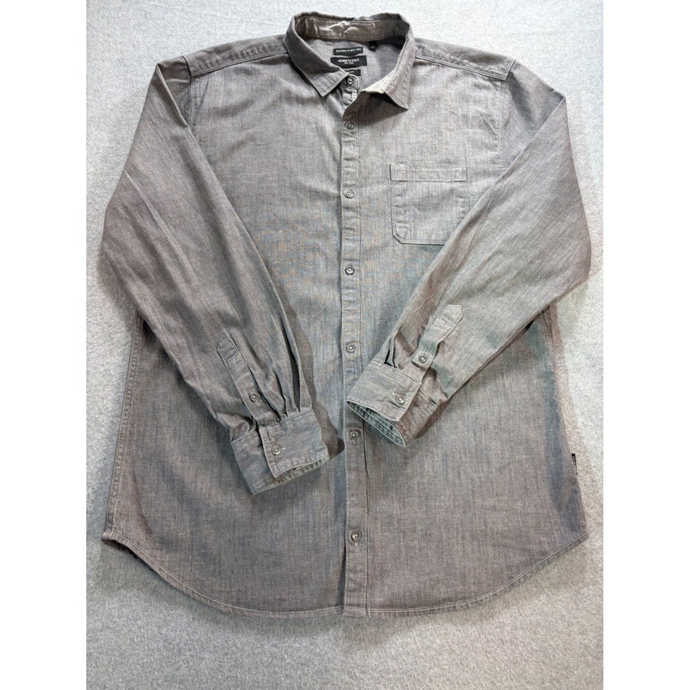 Kenneth Cole New York Mens XL Slim Fit Gray Long Sleeve Button Down KW9B86GRY